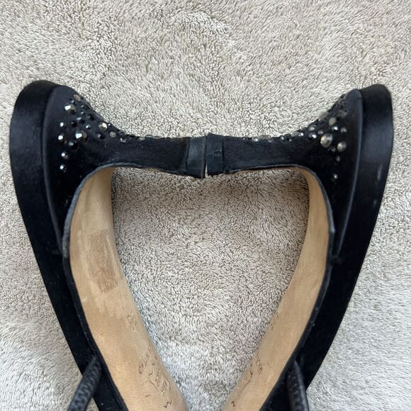 Ballin Black Satin & Rhinestones Slide Strappy Sandal Women EU 35 US 5 Low Heel - Picture 6 of 16